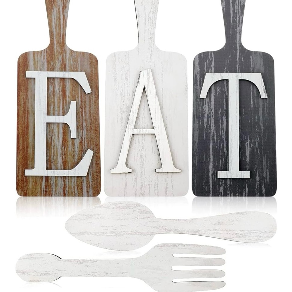 Brown and White Rustic Serveware EAT Sign